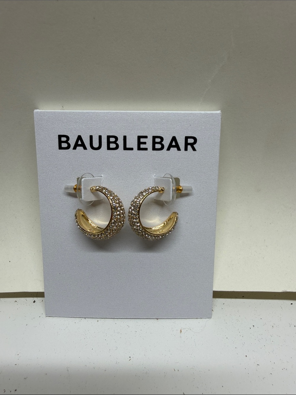 BaubleBar Gold Crystal Crescent Hoop Earrings